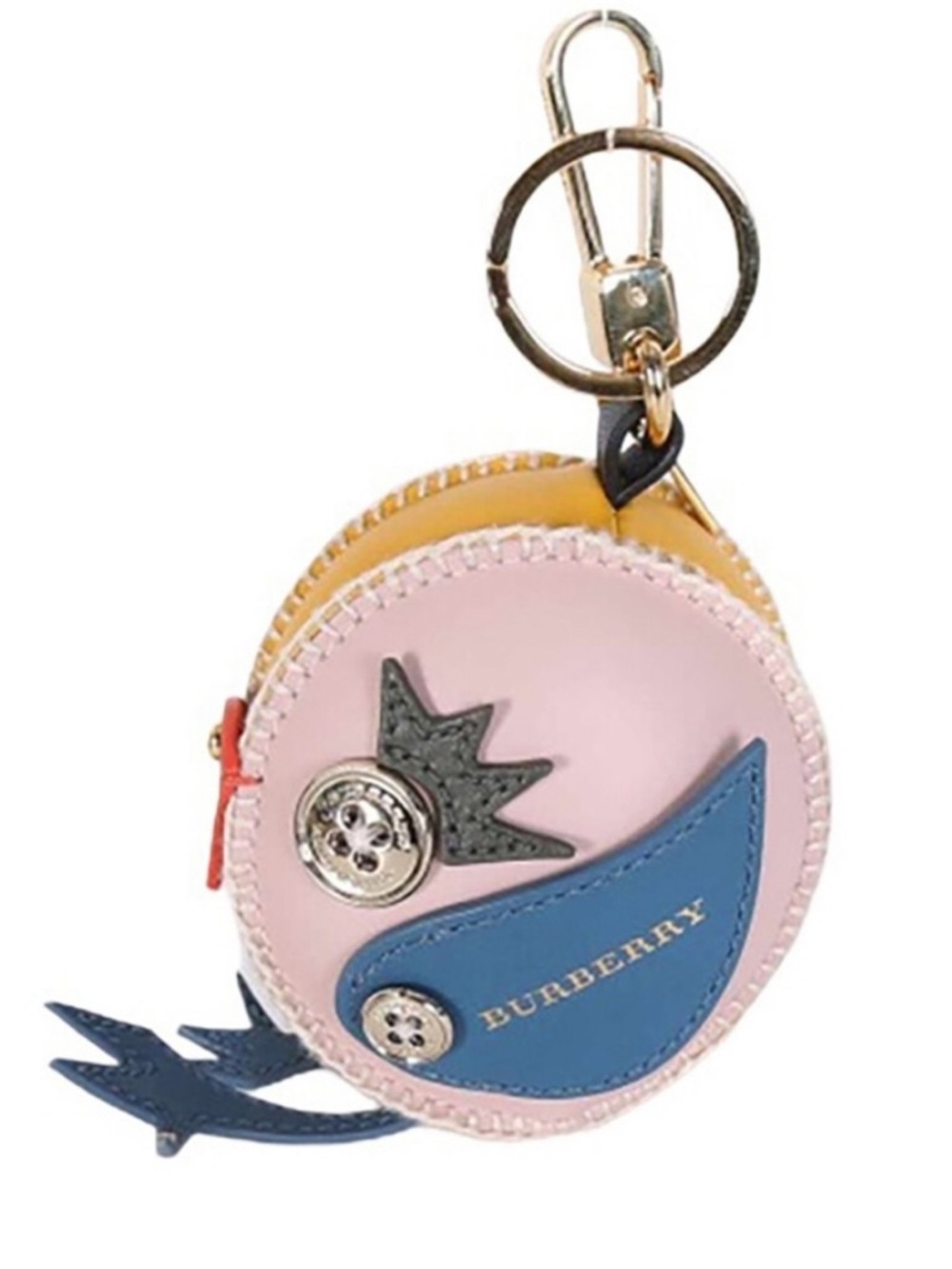Burberry Pink & Blue Bird Round Keychain with Gold Hardware